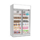 Prix droit vertical de surgélateur d'affichage de réfrigérateur de porte en verre de deux portes de supermarché