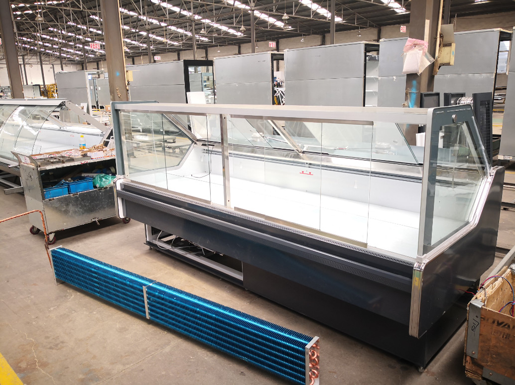 Le type carré épicerie montrent le réfrigérateur de poissons de viande