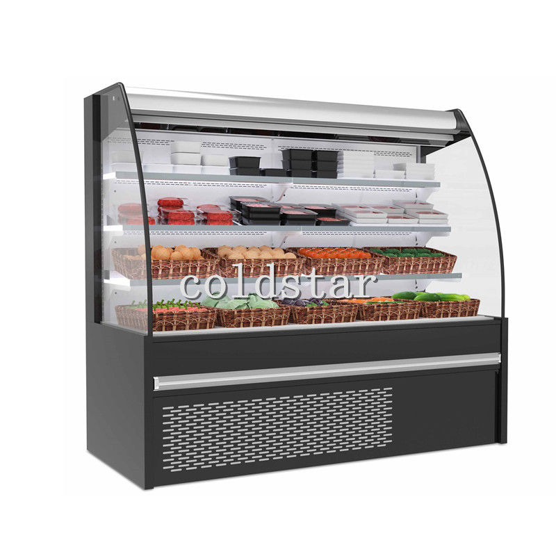 Un réfrigérateur plus frais de stockage d'affichage de réfrigération de nourriture de rideau aérien de Front Open Vertical de supermarché